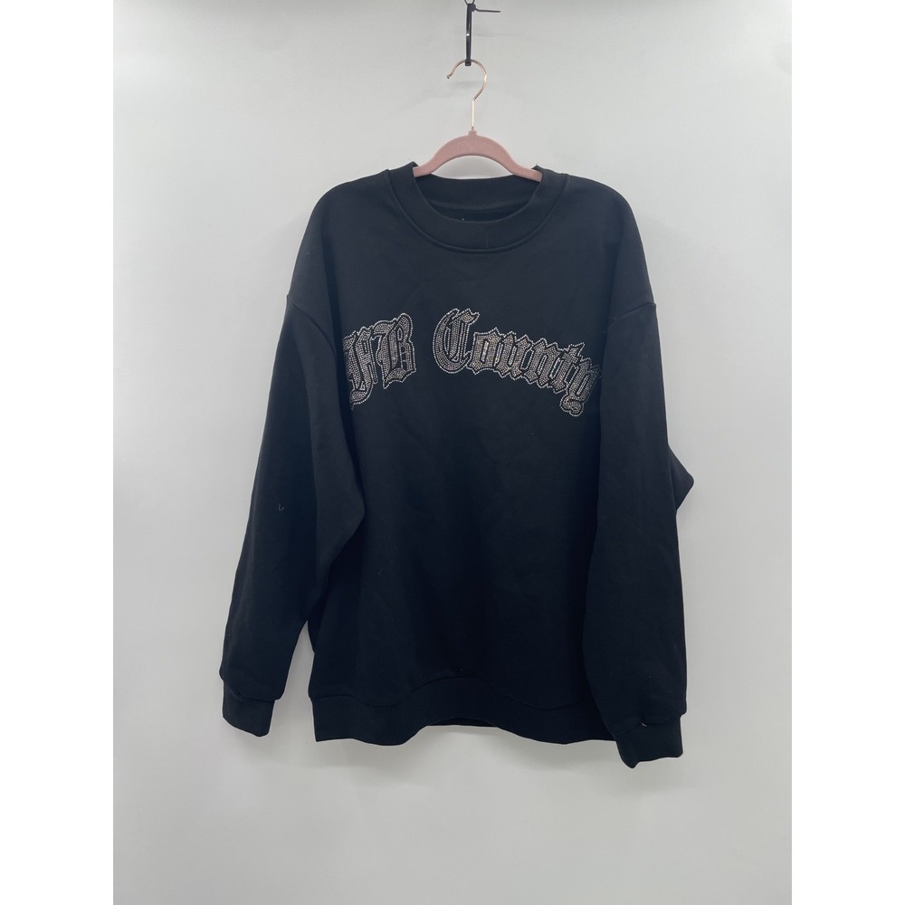 FB‎ County Sweatshirt Women's XL Black Fleece Lined Rhinestone Long Sleeve NWOT